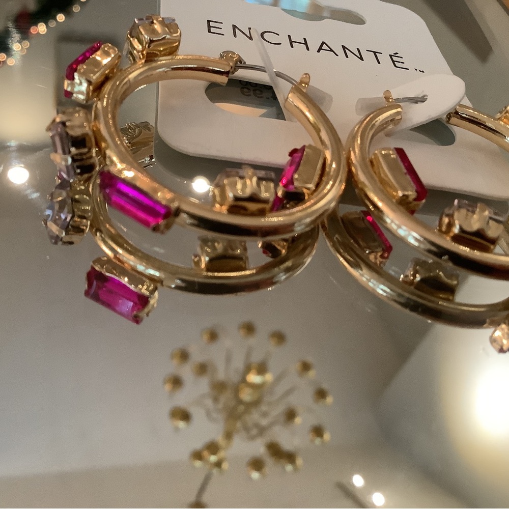 Beautiful gold hoops with pink Swarovski crystals